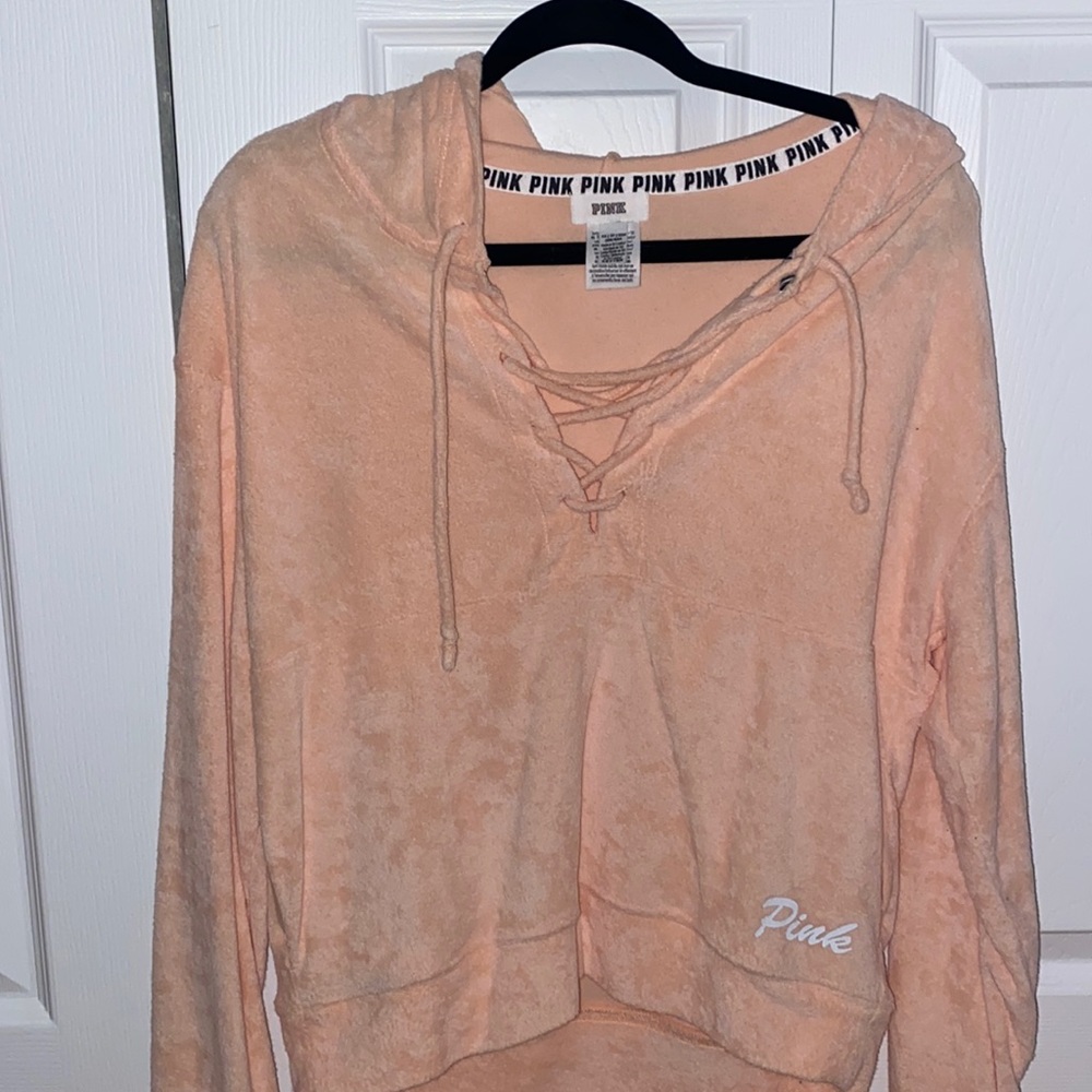 PINK Victoria’s Secret Velour Cross Over Hooded XS Long Sleeve